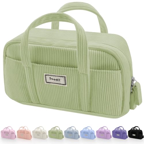 Image of Sooez Large Pencil Case Pouch, Extra Big Pencil Bag with 5 Compartments, Pen Bag Wide Opening, Soft Corduroy Pen Pouch Organizer with Zipper, Cute Aesthetic School Supplies for Teen Girls-Green