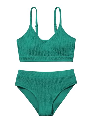 Image of Girl's 2 Piece Swimsuit Solid Spaghetti Strap Bikini Sets Beach Bathing Suit Swimwear for Teen Girls