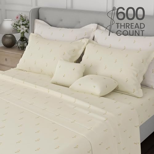 Image of BOUTIQUE LIVING Luxe Loom Blooming Dales 100% Cotton 600 TC Yellow Floral King Bedding Set