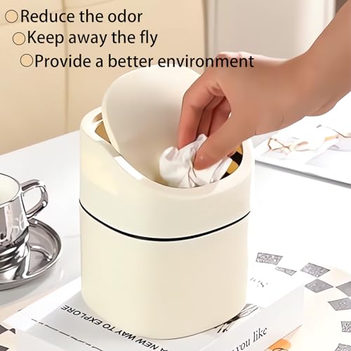Image of Mini Desk Trash Can with Lid, Tiny Countertop Garbage Can, Small Swing-Lid Table Top Trash Bin, Removable Plastic Desktop Waste Basket with Trash Bags 180Pcs for Vanity Bathroom Bedroom Office Car