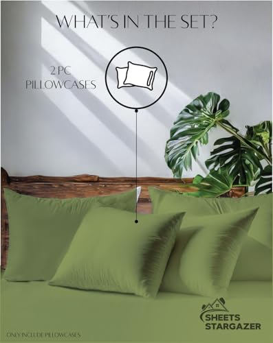 Image of 1000 Thread Count 100% Egyptian Cotton Pillow Cases, Set of 2 Pillowcase, Long-Staple 100% Cotton Breathable, Soft Sateen Weave Bed Pillow Cover, 20 X 30 Inches Pillowcases Sage Standard Size
