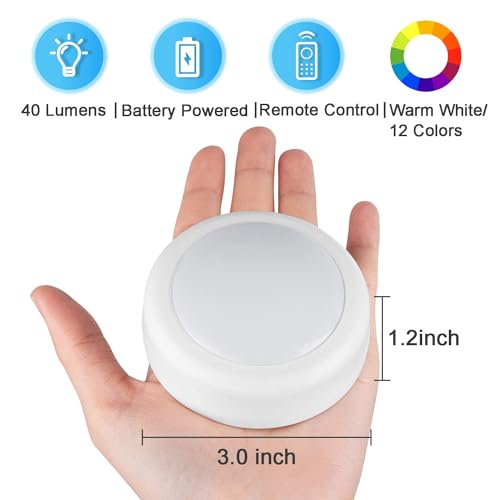 Image of BLS LED Puck Lights with Remote Control, Wireless Under Cabinet Lighting, Battery Operated Lights, Stick-on Color Changing Lights with Dimmer and Timer, AA Battery Operated, Cabinet Light, Pack of 6