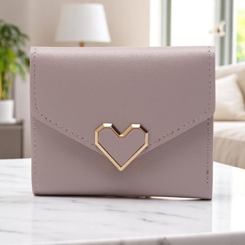 1Pcs Money Wallet 3-Fold Heart-Shaped Card Holder PU Leather Purple 11.5x9cm