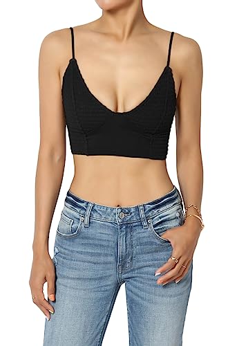 Women's Smocked Jersey Triangle Bralette Plunge Scoop Neck Stretch Bra Crop Top