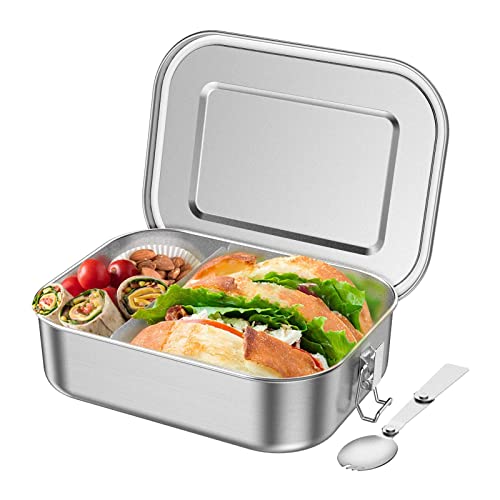 Fiambrera de acero inoxidable de 1400 ml: fiambrera de acero inoxidable con separador para niños y adultos, certificado LFGB Cover