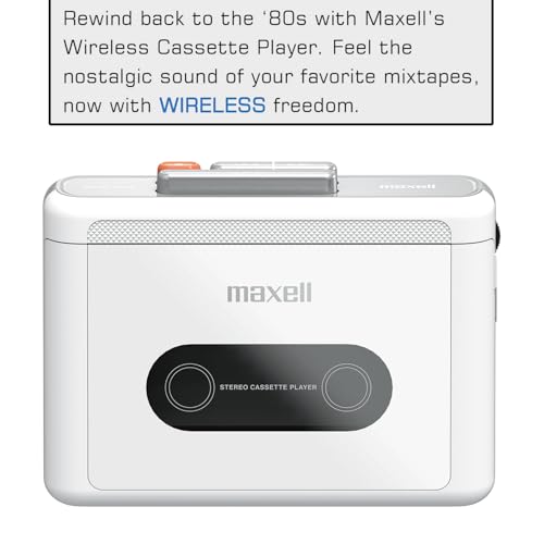 Image of Maxell Wireless Bluetooth Cassette Player, USB-C Fast Charge | Play cassette tapes over Bluetooth - 11 hours playtime, optional headphone jack, fast USB-C charging