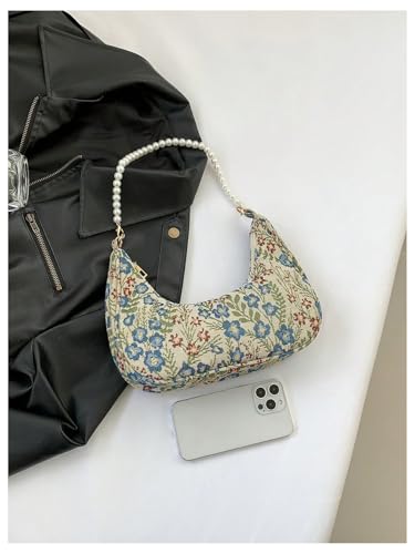 Verdusa Women's Pearl Top Handle Shoulder Handbag Floral Hobo Bag3