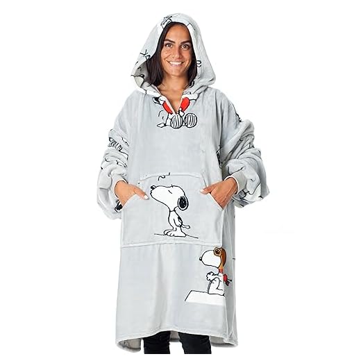 Kangurone Manta Sudadera con Capucha, de Felpa, Oversize, Hoodie Snoopy, Bata con Capucha, 100% Microfibra, Gris, Talla Adulto, 90x95cm. Regalo Mujer, batamanta, Manta Sofa, Sudadera Manta