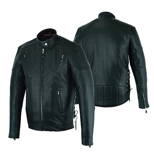 Tall vented racer leather motorcycle jacket Big & Tall bikers w full action back3