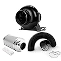 iPower 4 Inch 195 CFM Inline Fan Circulation Vent Blower, Air Carbon Filter and 8 Feet Flexible Ducting for Grow Tent Ventilation, Exhaust, HVAC Heating Cooling
