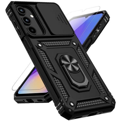 for Samsung Galaxy A16 5G Case with Slide Camera Cover HD Screen Protector [Military Grade 16ft. Drop Tested] Magnetic Ring Holder Kickstand Protective Phone Case for Galaxy A16 5G 2025, Black