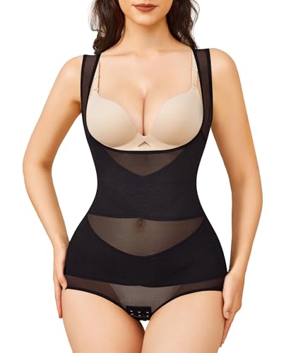 KUMAYES Shapewear Damen Bauchweg Body Shaper Hohe Elastizität Unterwäsche Shaping Miederbody Nahtlose Bodys Taillenmieder Sculpting Bodysuit (Schwarz, M)