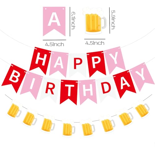 Image of Beer Birthday Banner for Beer Party and Birthday Wedding Party Supplies (Red+Pink+White)