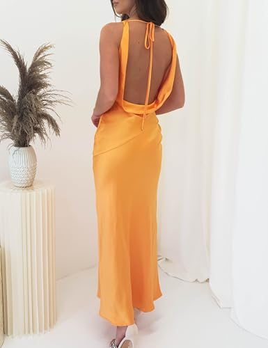 Image of KOUNAI Satin Backless Formal Maxi Dresses for Women Wedding Guest