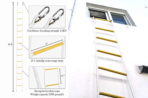 image for ISOP Fire Escape Ladder 2 Story 16ft Flame Resistant Safety Rope Ladde