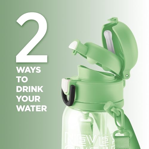 Image of MILTON Regan 850 2-in-1 Lid Sip or Gulp Water Bottle | Sturdy Handle And Strap I BPA Free| Food-Grade | One-Touch Open | Leak-Proof | Ideal for Office, School, College, Gym | 836ml, Green