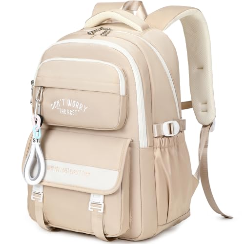 KESUDE Schulrucksack Teenager Mädchen Jungen, Rucksack Schule Multi-Tasche Schultasche Damen Wasserdicht Schulranzen Groß School Backpack for Girls Boys mit 15,6' Laptopfach (Khaki)