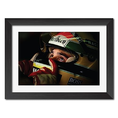 Image of TenorArts Ayrton Senna Poster F1 Driver Posters Formula One Photo Frame Painting with Matt Finish Black Texture (12 inches x 9inches)