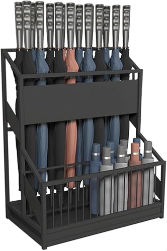 lisBaby 傘立て オフィス用傘たて おしゃれ、業務用 かさたて 玄関、傘立てラック 金属製傘ホルダー、ドリップトレイ付き自立型傘ホルダー、オープン換気、大容量 廊下 寝室 玄関 オフィス リビングルーム用 (ブラック)