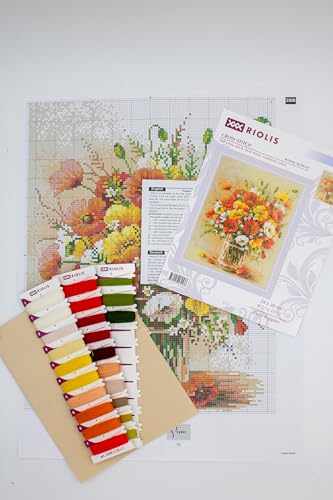 Image of RIOLIS - Field Poppies 2306, Cross Stitch Kits 9 inchx11, Floral Cross Stitch Kits for Beginners & Advanced, Crossstitching Kit Adult, Flowerd Embroidery Counted Stitching Kit