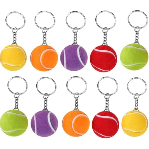 ZHAOYCSH 10 Piezas Llavero de Pelota de Tenis, Mini Llaveros Deportivos Creativos con 5 Colores, Colgantes Pequeños para Amantes del Tenis, Fiestas Temáticas y Decoraciones Deportivas