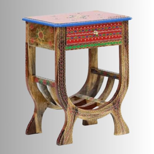 Image of Wooden Bedside Table for Bedroom, Sheesham Wood Bedside Table with Drawer for Living Room & Home | Wooden Nightstand for Living Room | End Table for Bedroom (Multicolour-BS1)