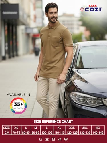 Image of Lux Cozi Men's Polo T-Shirt Regular Fit Half Sleeves with Pocket | Cotton Blend Polo Neck Collar T-Shirt for Men | Casual, Office Comfortable Breathable T-Shirt | Stylish Plain Tee