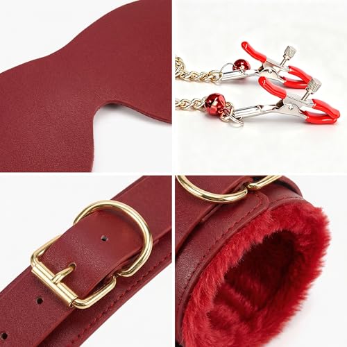 Image of Sex Bondage BDSM Kit 15PCS - Adjustable Bondage Restraints Set with Nipple Clamps, Handcuffs, Ankle & Thigh Cuffs, Waist Belt, Eyepatch, Cross Strap SM Games Adult Sex Toys for Couples Men Women