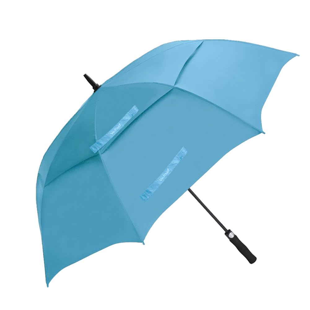 VedouciLarge Oversize Golf Umbrella Double Canopy Vented Windproof Stick Umbrella with Teflon Coating, Automatic Umbrellas Anti UV Coating Golf Umbrellas,Sky Blue
