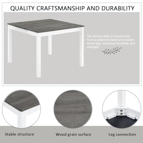 Image of KEIKI 5-Piece Standard Height Dining Table Set with Square Table and 4 Upholstered Curved Backrset Chair, for 4 Person, Modern Wooden Table Set, Easy Assembly, for Kitchen, Dining Room, White+Gray