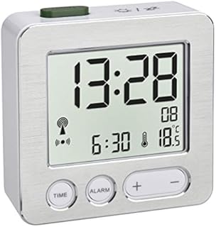 TFA Dostmann 60.2545.54 Digitaler Funk-Wecker, Kunststoff, Weiß/Silber, L 66 x B 22 x H 68 mm