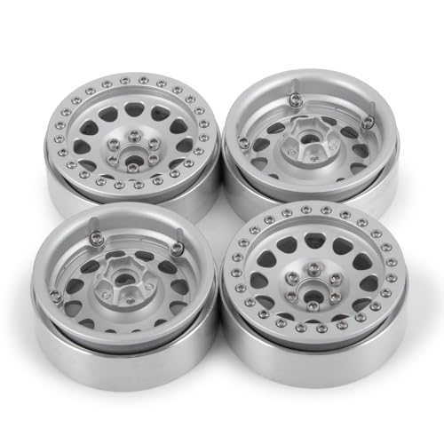2.2インチビードロック ホイール リム ハブ Axial SCX10 D90 Wraith Traxxas TRX4 1/10 RC クローラー カー ホイール タイヤ アップグレード アクセサリー(Silver 4PCS)