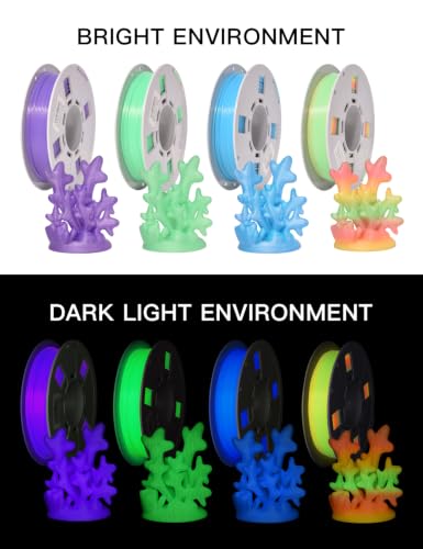 Image of PINBALL Glow in The Dark PLA Filament, 3D Printer Filament Bundle | Multicolor PLA 1.75mm, 250g Spool, 4 Rolls, Green+Blue+Purple+Rainbow