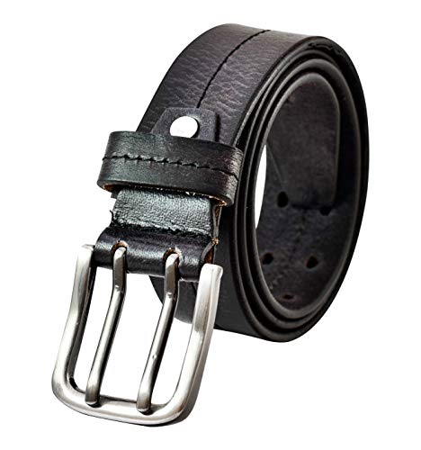 Mens Casual Stitched Belt Double Prong Leather Belts Heavy Duty Belt, Double Grommet Holes Belt for Pants BB-35