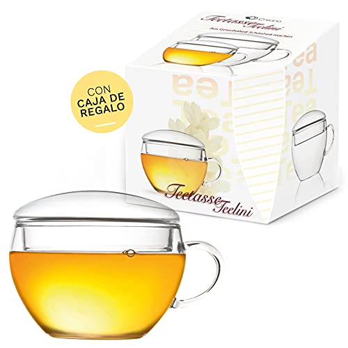 Creano Taza de Té con Tapa, Práctica para Flor di Tèlini o Bolsita de Té, Latte Macchiato, Café | 200ml - Imagen 5