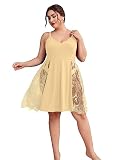 Picture of WDIRARA Women's Plus Size Lace Trim Backless Short Nightgown Sexy Chemise Cami Nightdress Beige 0XL