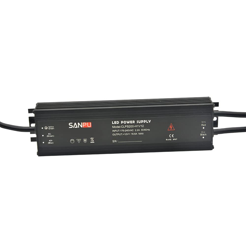 Impermeabile 12 Volt LED Alimentatore 12V DC 200W 16A IP67 220V AC-DC Illuminazione Trasformatore Driver 12VDC Sottile Alluminio (SANPU CLPS200-H1V12)