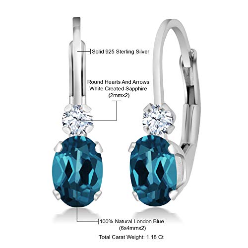 Gem Stone King 925 Sterling Silver London Blue Topaz And White Sapphire Leverback Earrings For Women (1.18 Cttw, Gemstone Birthstone, 3/4 Inch) #TOP21