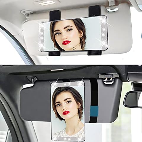 Furgatti Car Visor Vanity Mirror, USB Rechargeable Visor Mirror with 3 Light Modes, Dimmable on Rear View Lighted Cosmetic Mirror for Car with Touch Screen, Universal for Car Truck SUV, Black Cover