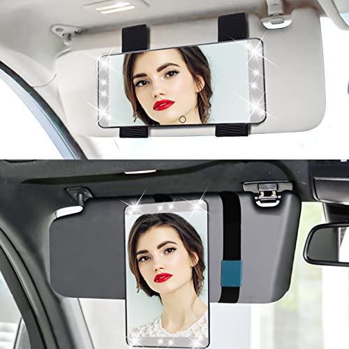 Furgatti Car Visor Vanity Mirror, USB Rechargeable Visor Mirror with 3 Light Modes, Dimmable on Rear View Lighted Cosmetic Mirror for Car with Touch Screen, Universal for Car Truck SUV, Black