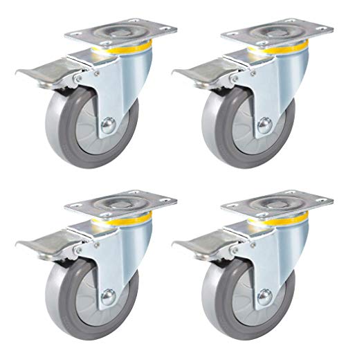 Patas para Mesas Ruedas giratorias resistentes con placa, patas de muebles de goma TPR gris con doble rodamiento de bolas, rotación de 360° silenciosa, doble bloqueo de seguridad, perfectas para carri