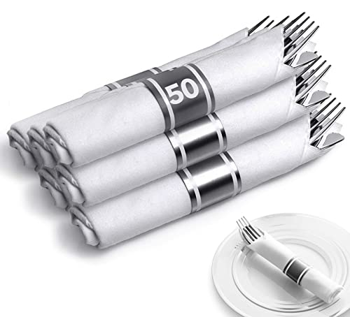 Fineline Settings Pre Rolled Individually Wrapped Silver Plastic Cutlery Set