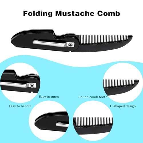 Ouligay 4pcs Folding Mustache Comb - Mini Portable Beard Grooming for Men - Fine Teeth Plastic Pocket Comb for Hair Care Styling - Black - Image 5
