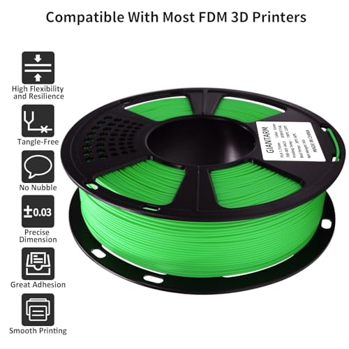 Image of GIANTARM 3D Printer Filament, Green Pla Filament, 1Kg(2.2lbs) Spool, 1.75mm Dimension Accuracy + /- 0.03mm, 3D Printing Filament
