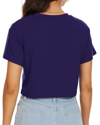 Image of Womens Crop Tops Summer Short Sleeve Round Neck T-Shirts Loose Fit Blouse | Chicgal Soft Elastic Fabric, Short Crop Design, Multiple Colors, Different Sizes XS-XL, Work Daily School Teacher Pants Skirt
