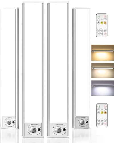 AMETHEUS 12inch Under Cabinet Lighting with Remote, 2400mAh Rechargeable Motion Sensor Light Indoor, Wireless Closet Lights, Dimmable, 3 Color Temps, Magnetic for Kitchen, Stairs (4 Pack)