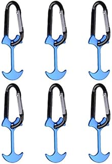 TRIWONDER Deck Pegs Fish Bone Nails Plank Stakes with Carabiner Guy Ropes Tensioners Guylline Adjuster with Spring for Camping Picnic (Blue - 67mm)