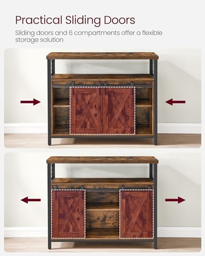 VASAGLE Sideboard, Kitchen Cabinet, Storage Cupboard, with 2 Sliding Barn Doors, 33 x 100 x 80 cm, Adjustable Shelves, for Living Room, Rustic Brown and Ink Black LSC092B01 - Image 6