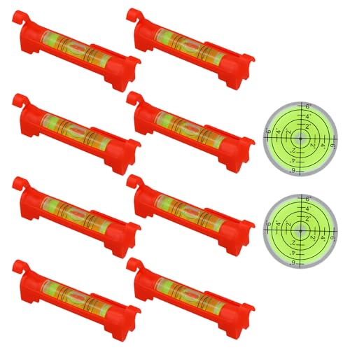10 Pcs Wasserwaage Klein, 8 Schnurwasserwaage 75x12,5mm, 2 Runde Präzisions Bullseye Wasserwaagen 32mm mit Gradangabe, Kreisförmig, Libelle für Bauwesen Vermessung Klempnerarbeiten Maurerarbeiten