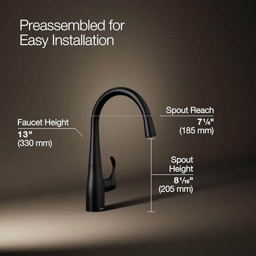 Image of KOHLER K-22034-BL Simplice Single Handle Kitchen Bar Faucet, for Prep Sink, Wet Bar, Matte Black